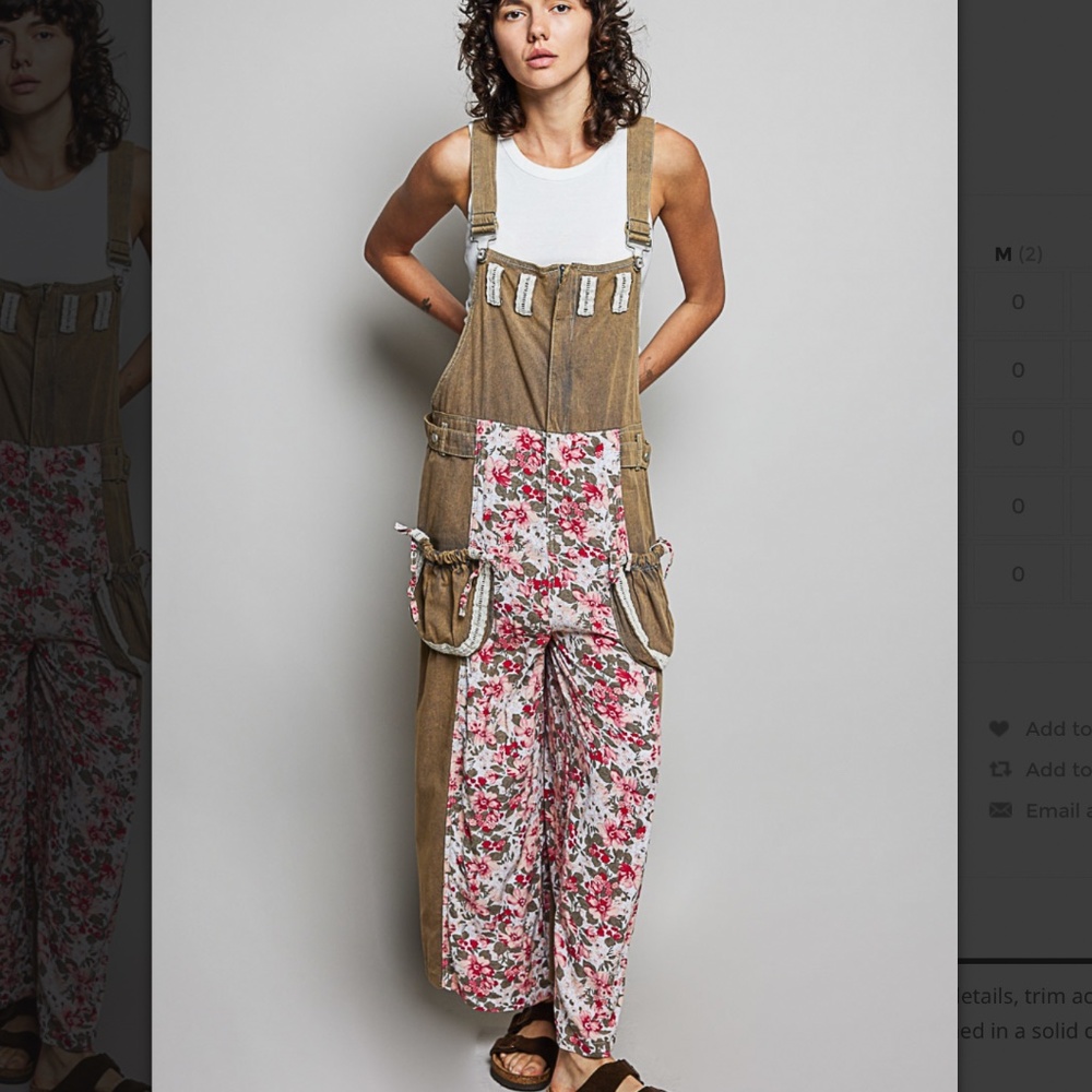 POL Brown Floral-Panel Overalls - Picture 3 of 8